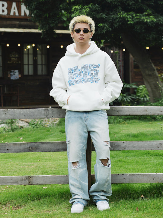 S45 Ice Blue Full Diamond Print Logo Hoodie | Face 3 Face