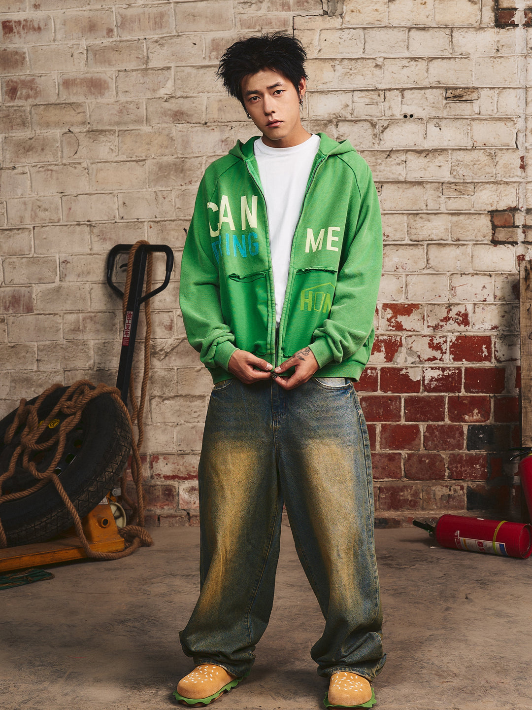 S45 Washed Flocking 3D Printed Zip Up Hoodie | Face 3 Face