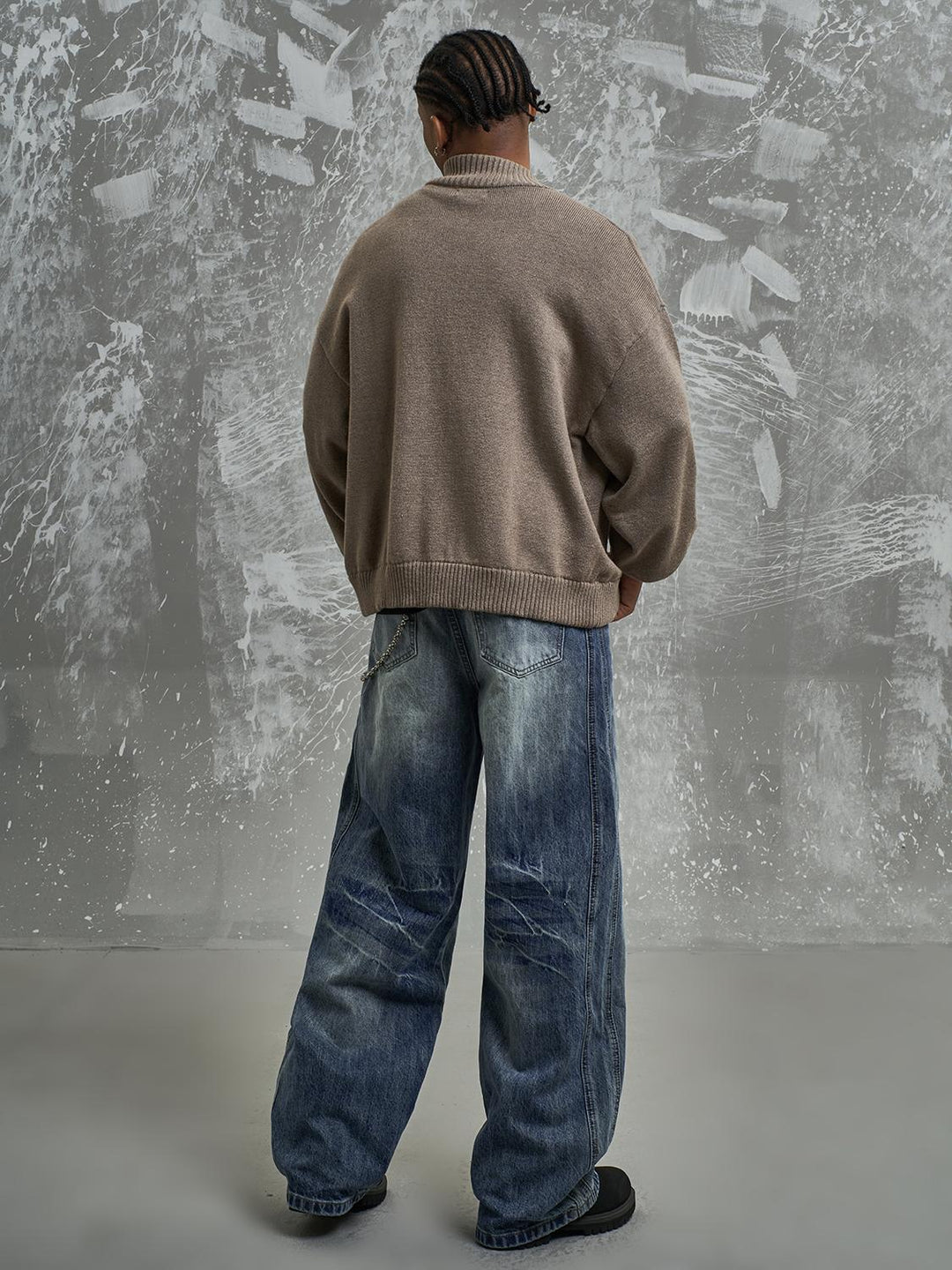 F3F Select Washed Blue Relaxed Fit Vertical Cut Jeans | Face 3 Face