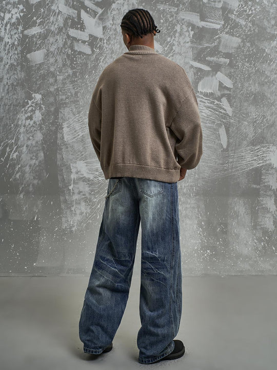 F3F Select Washed Blue Relaxed Fit Vertical Cut Jeans | Face 3 Face