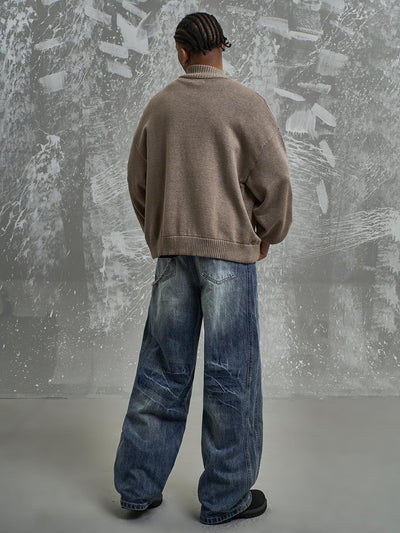 F3F Select Washed Blue Relaxed Fit Vertical Cut Jeans | Face 3 Face