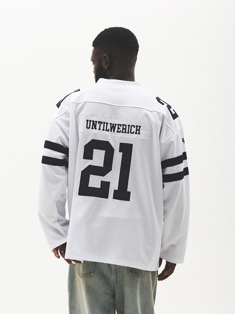 UNTILWERICH Mesh Quilting Embroidered Long Sleeve Hockey Jersey | Face 3 Face