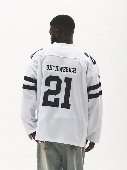 UNTILWERICH Mesh Quilting Embroidered Long Sleeve Hockey Jersey | Face 3 Face