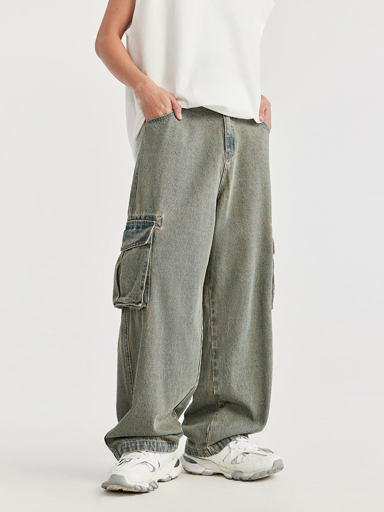 F3F Select Street Washed Old Mud Dyed Large Pockets Work Cargo Jeans
