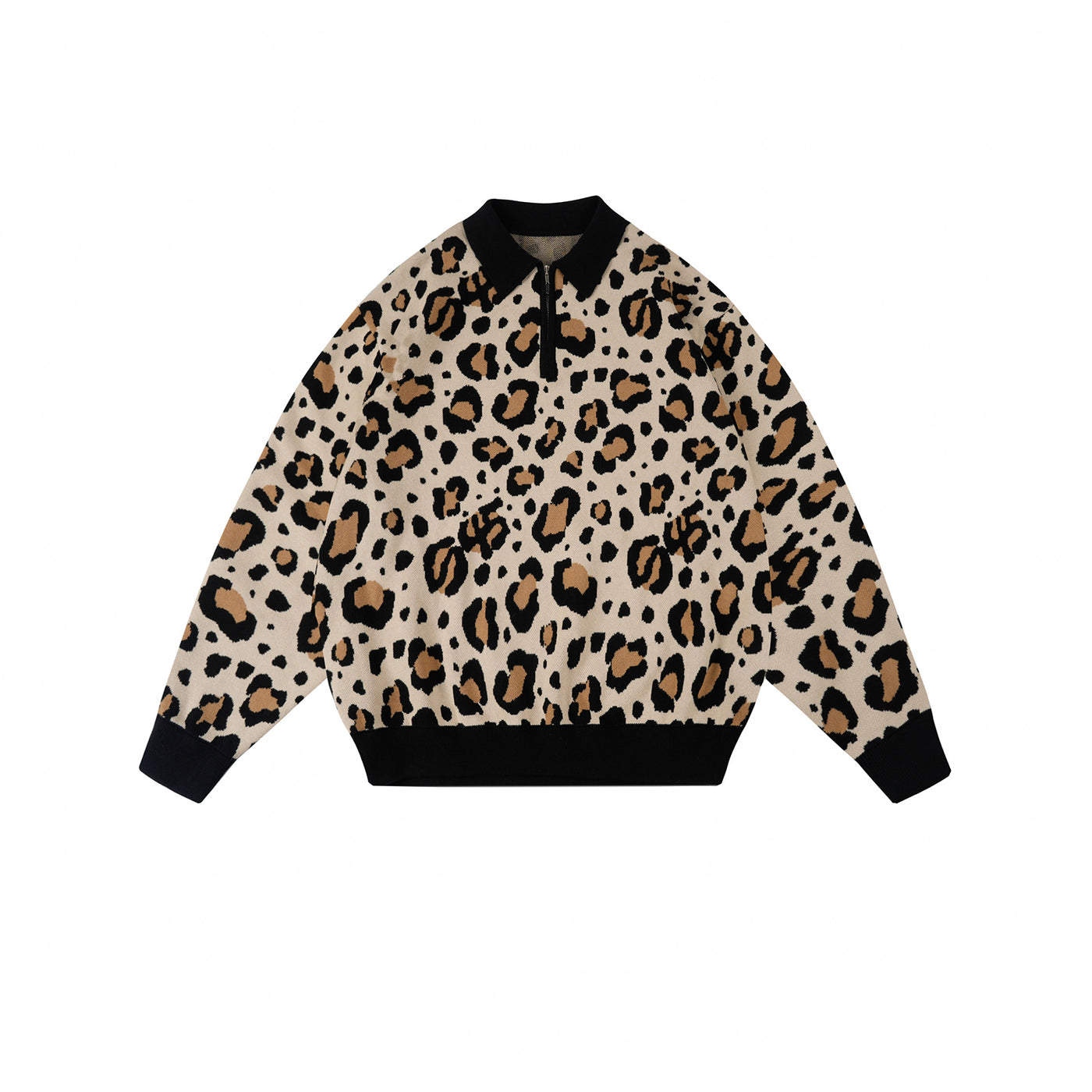 S45 Leopard Jacquard Polo Collar Knit Sweater | Face 3 Face