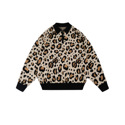 S45 Leopard Jacquard Polo Collar Knit Sweater | Face 3 Face