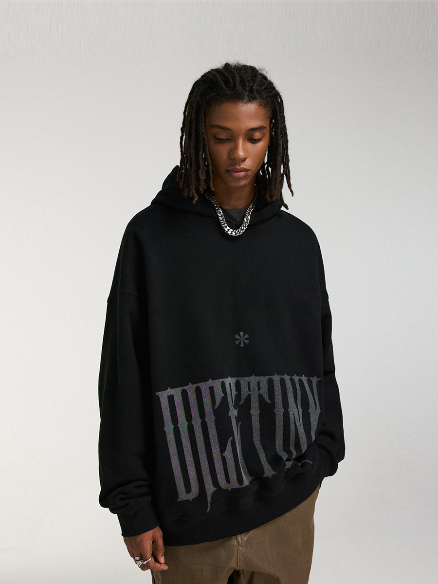 DICETINY Distressed Logo Printed Hoodie | Face 3 Face