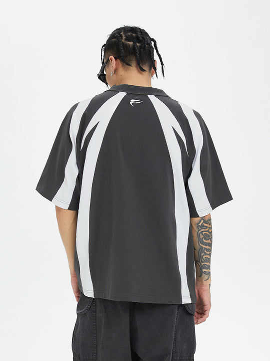 F2CE Deconstruction Stitching Contrast Color Printing Sports Polo Shirt