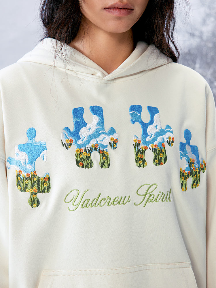 YADcrew Blue Sky Flower Puzzle Embroidery Hoodie | Face 3 Face