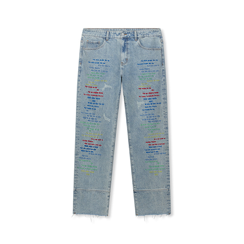 DICETINY Colorful Embroidered Washed Jeans | Face 3 Face