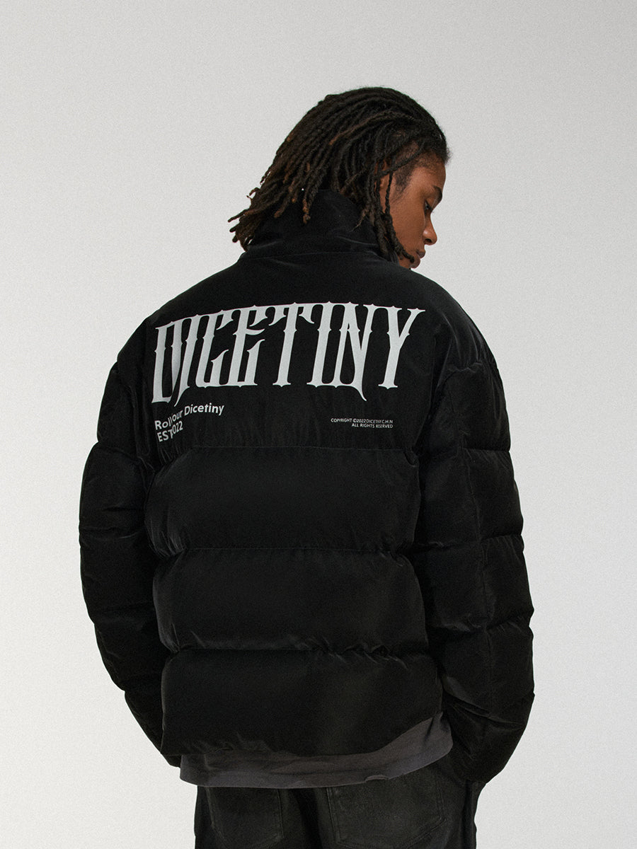 DICETINY Printed Logo Matte PU Leather Down Jacket | Face 3 Face