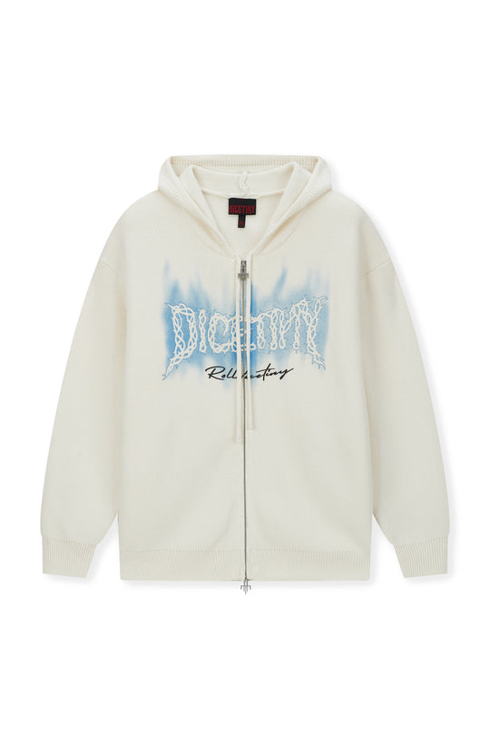 DICETINY Thorn Logo Print Zip Up Knit Hoodie | Face 3 Face