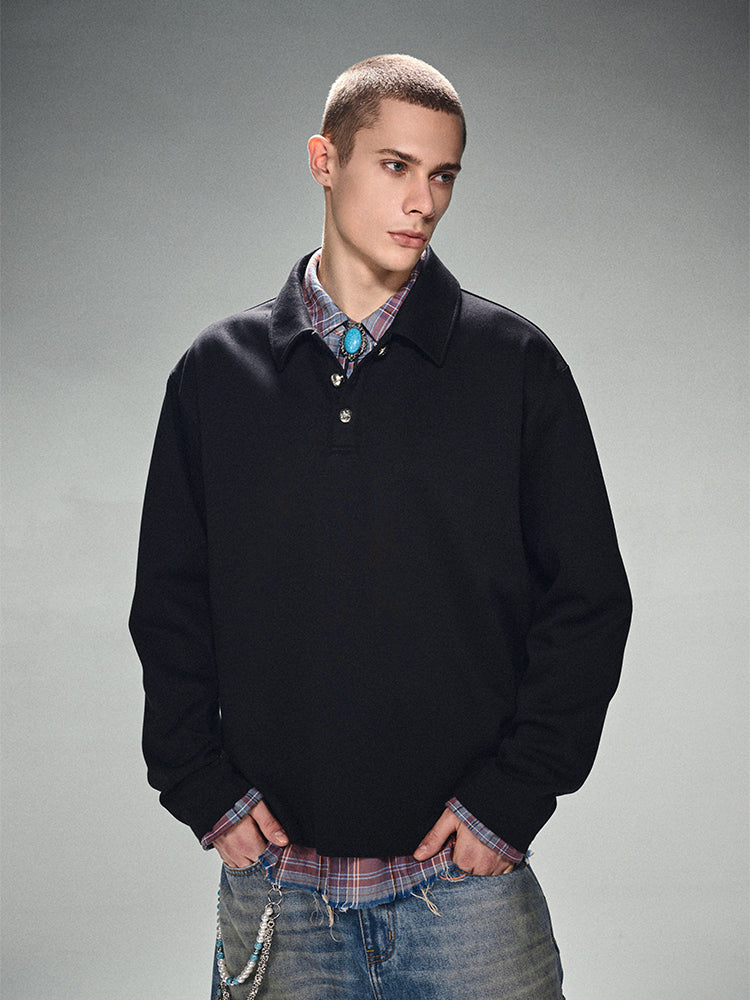 DICETINY Metal Button Long Sleeved Polo Shirt | Face 3 Face