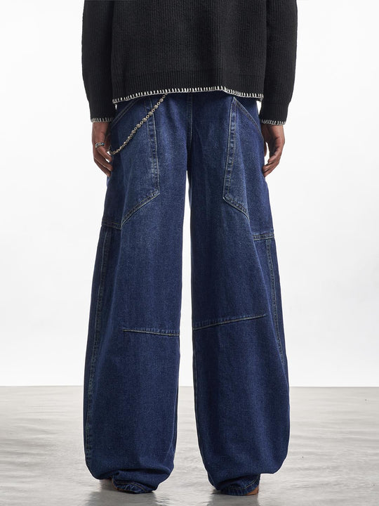 F3F Select Dark Blue Baggy Large Back Pocket Jeans | Face 3 Face