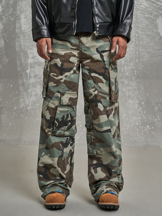 F3F Select Side Pocket Patchwork Camouflage Baggy Cargo Pants | Face 3 Face