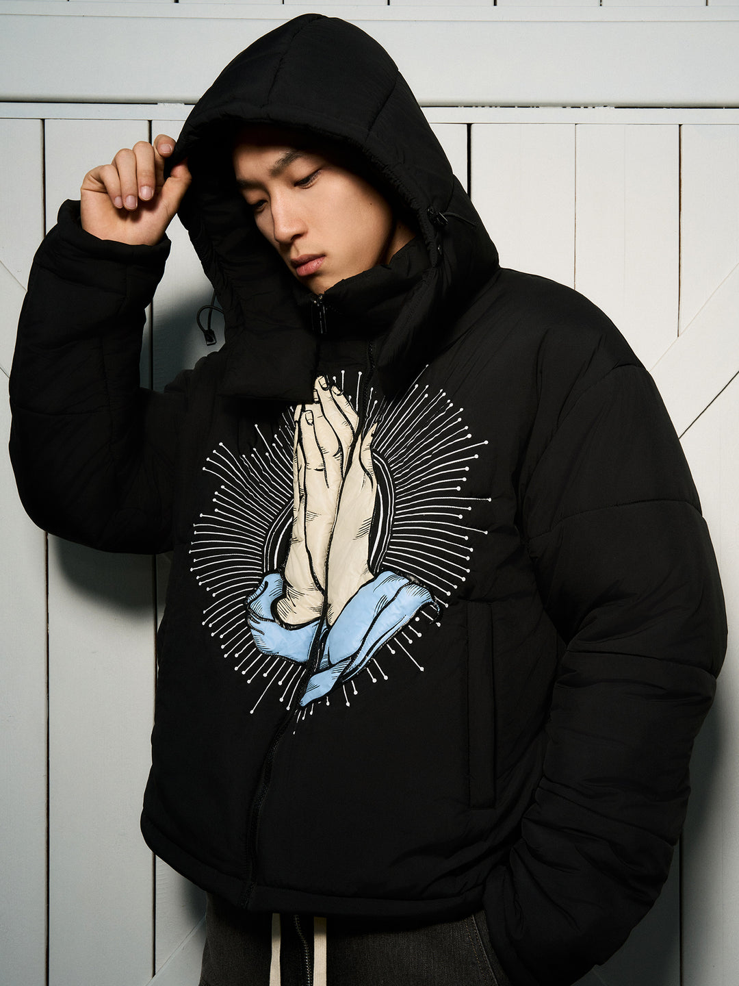 AFGK Prayer Logo Embroidery Gesture Printed Jacket