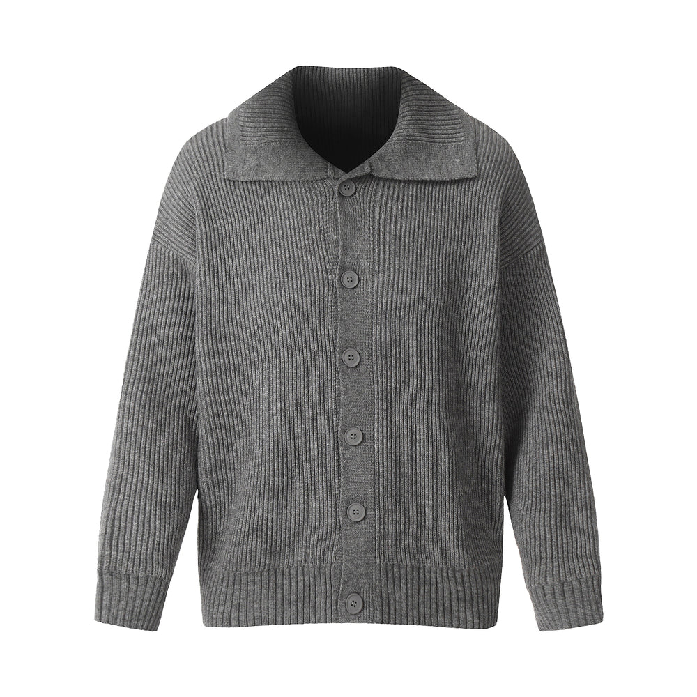 F3F Select Wide Lapel Gray Button Knit Cardigan | Face 3 Face