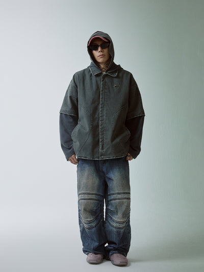 F2CE Multi Layer Hooded Washed Shirt Jacket | Face 3 Face