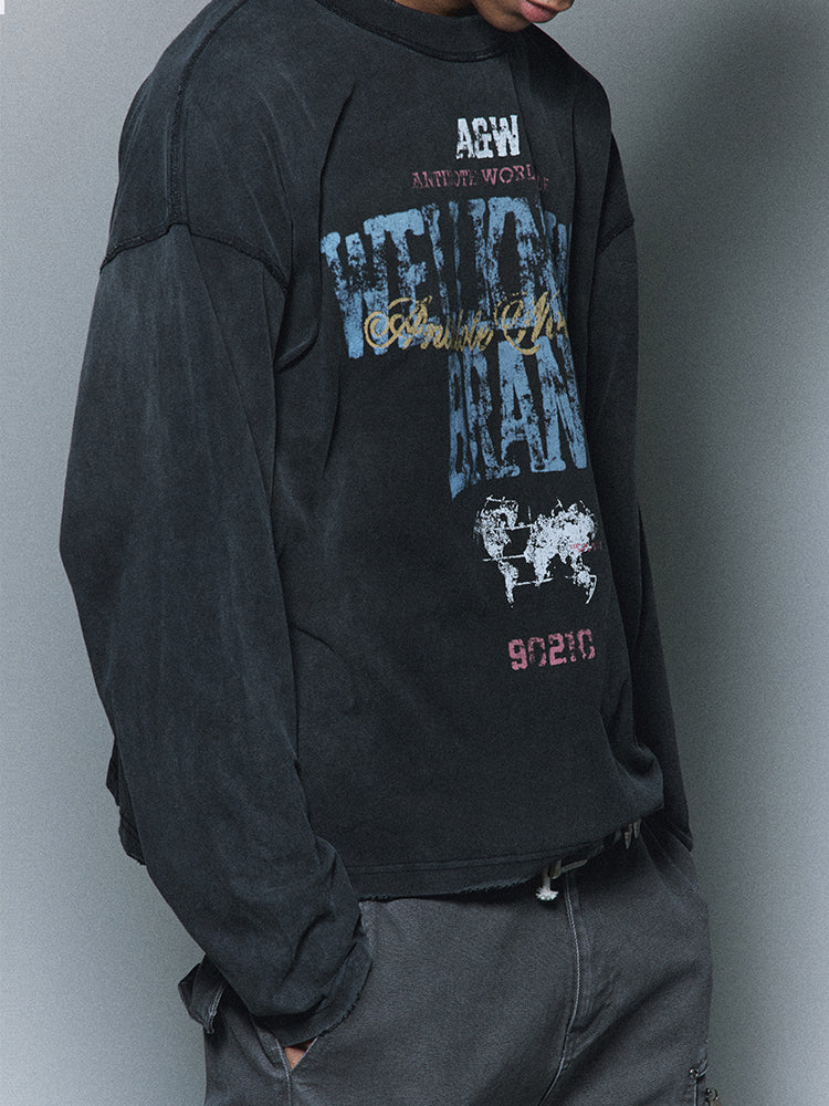 ANTIDOTE Printed Reverse Stitching Washed Long Sleeve Tee | Face 3 Face