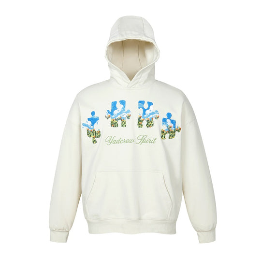 YADcrew Blue Sky Flower Puzzle Embroidery Hoodie | Face 3 Face