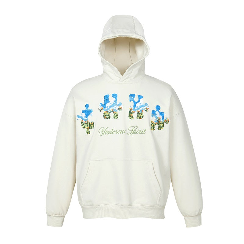 YADcrew Blue Sky Flower Puzzle Embroidery Hoodie | Face 3 Face