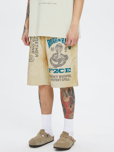 F2CE Distressed Mud Dyed Print Dirty Shorts