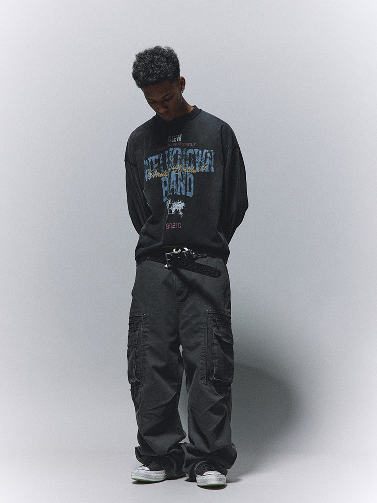 ANTIDOTE Printed Reverse Stitching Washed Long Sleeve Tee | Face 3 Face