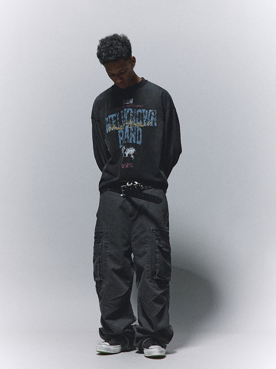 ANTIDOTE Printed Reverse Stitching Washed Long Sleeve Tee | Face 3 Face