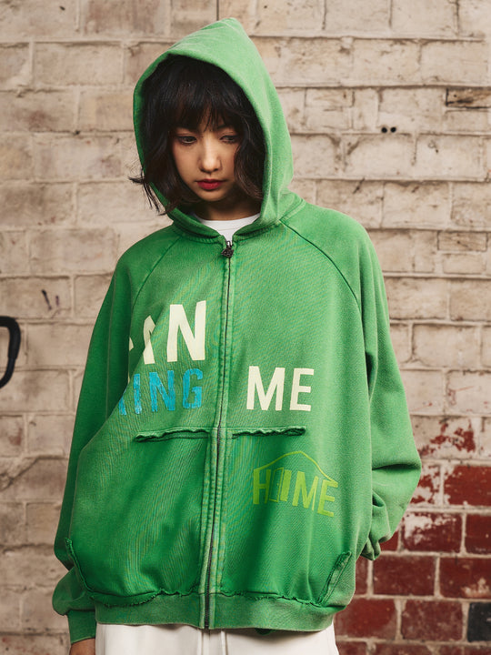 S45 Washed Flocking 3D Printed Zip Up Hoodie | Face 3 Face