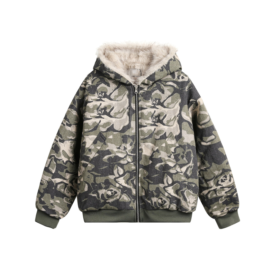 F3F Select Fur Lining Camouflage Hoodie Work Jacket | Face 3 Face