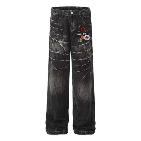 F3F Select Cat Whisker Washed Distressed Baggy Jeans | Face 3 Face