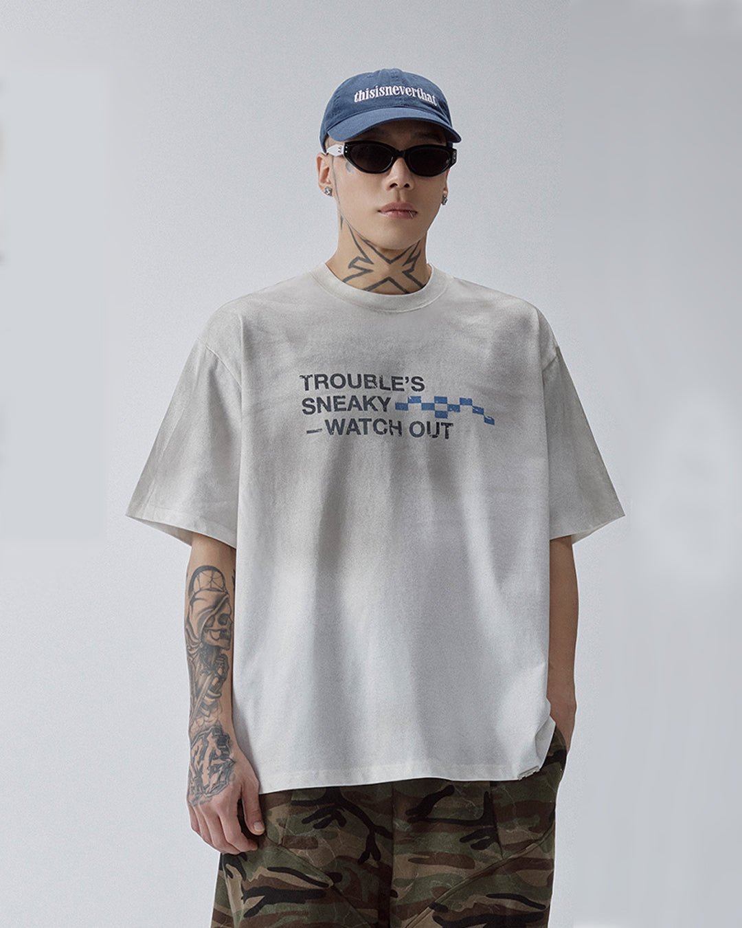 F2CE Aged Mud Dye Printed Slogan Tee | Face 3 Face