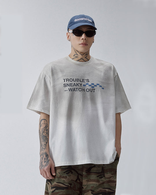 F2CE Aged Mud Dye Printed Slogan Tee | Face 3 Face