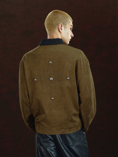 DICETINY Suede Logo Printed Metal Studs Jacket | Face 3 Face