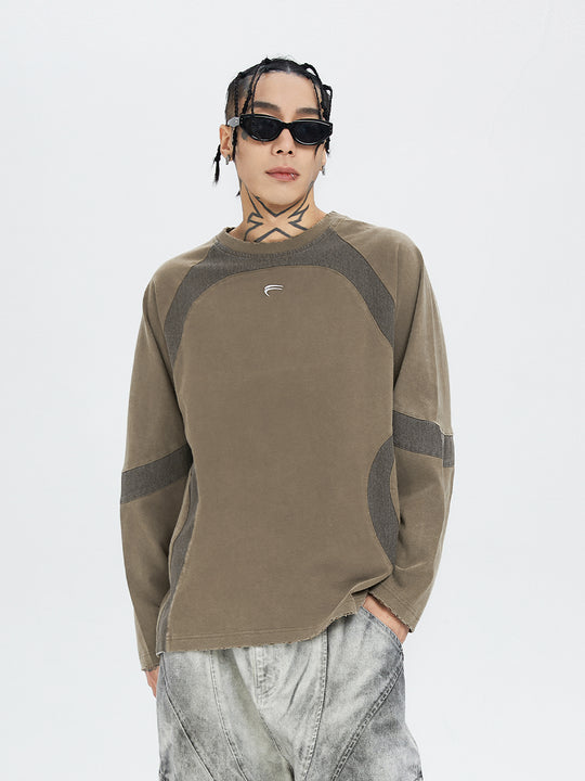F2CE Washed Destruction Contrast Color Long Sleeve Tee