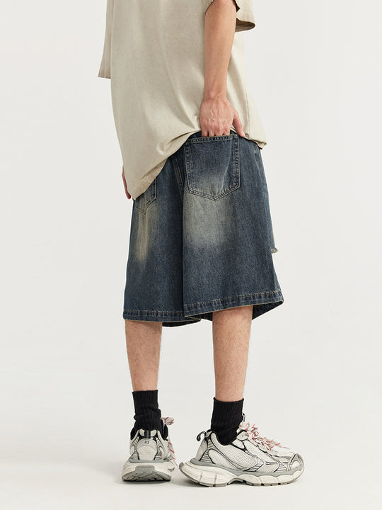 F3F Select RetroWashed Old Holes Wide Denim Short Jeans