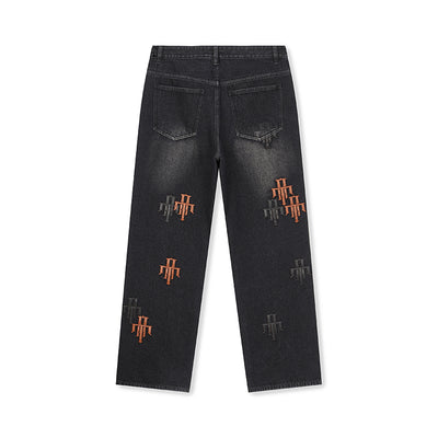 DICETINY Logo Leather Embroidered Jeans | Face 3 Face