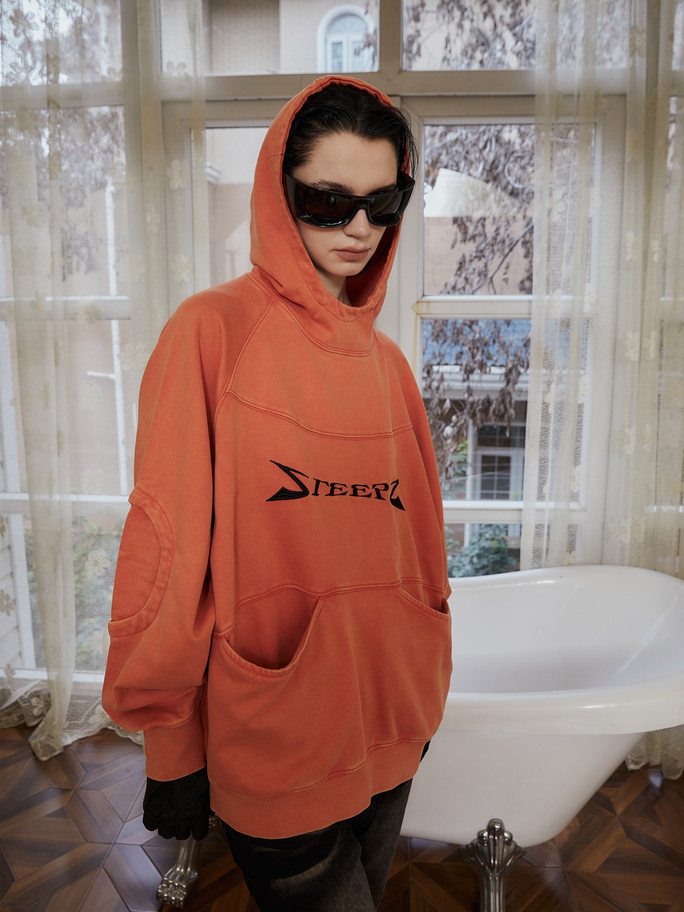 STEEPC Orange Structured Patchwork Hoodie | Face 3 Face