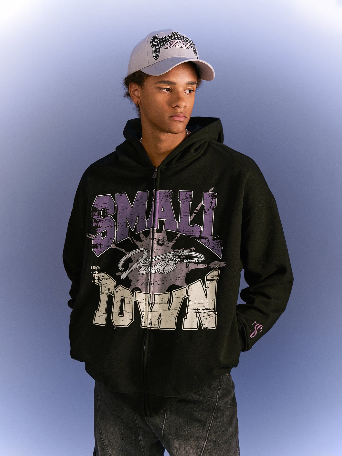 Small Town Kid Lacquered Arc Print Zip Up Hoodie | Face 3 Face