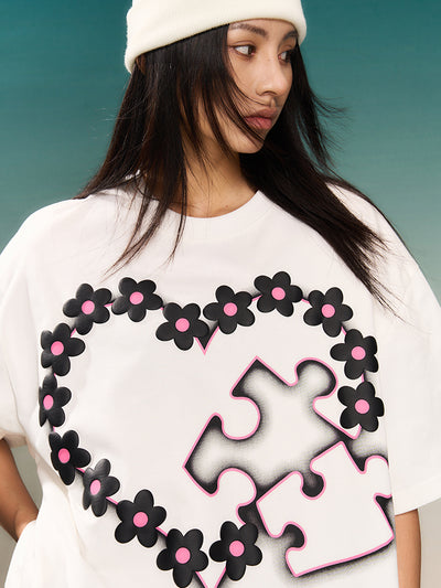 YADcrew Love Heart Puzzle Flower Foam Dot Printing Tee | Face 3 Face