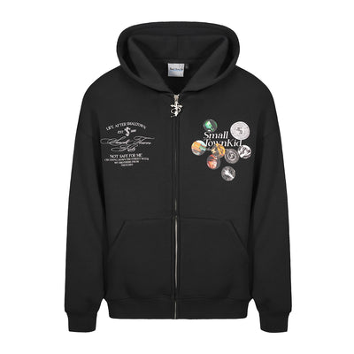 Small Town Kid Badge Logo Print Zip Up Hoodie | Face 3 Face