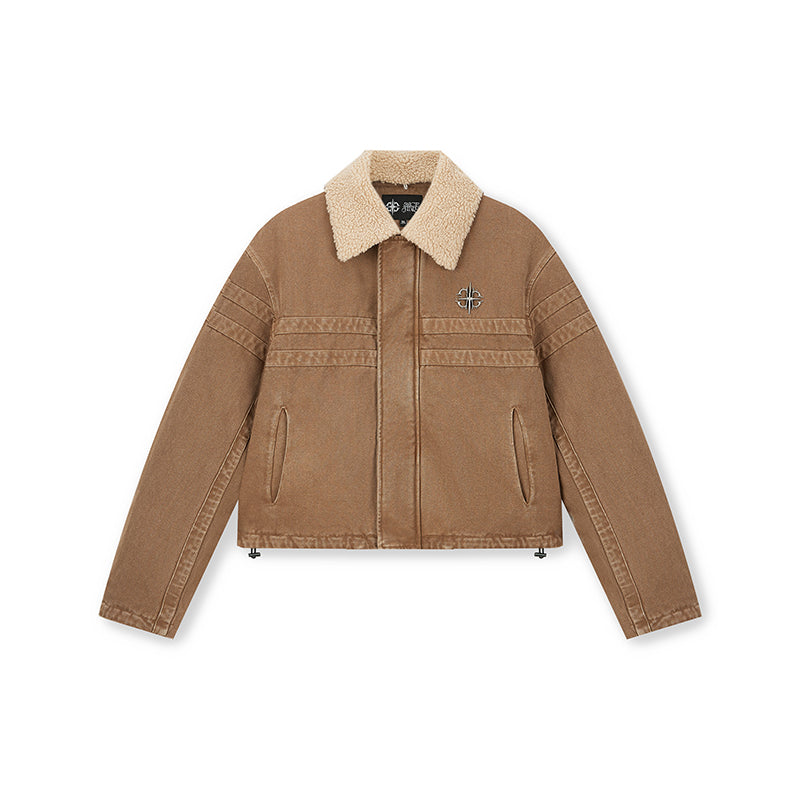 DICETINY Washed Detachable Sherpa Collar Work Jacket | Face 3 Face