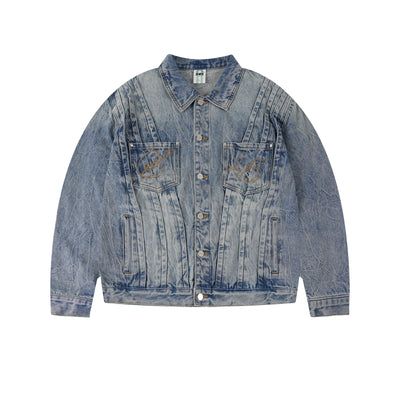 S45 Washed Pleats Drop Shoulder Denim Jacket | Face 3 Face