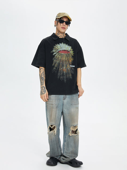 F2CE Washed Old Dirty Holes Denim Jeans