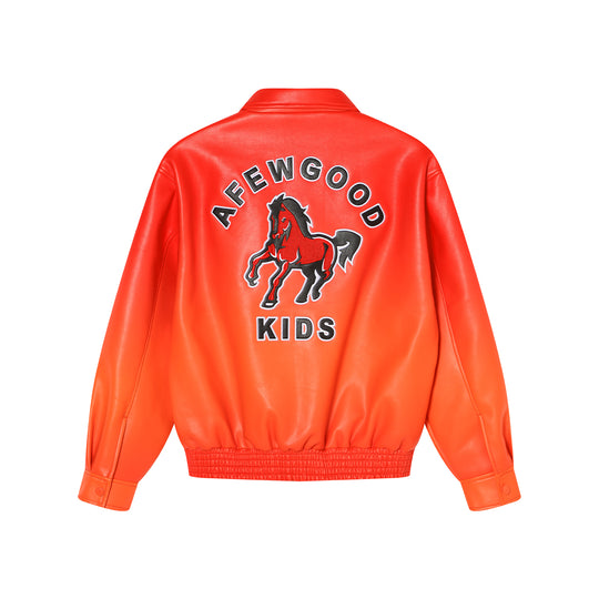AFGK Horse Patch Embroidered Gradient Leather Racing Jacket | Face 3 Face
