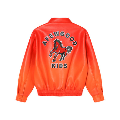 AFGK Horse Patch Embroidered Gradient Leather Racing Jacket | Face 3 Face