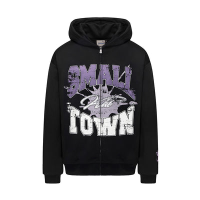 Small Town Kid Lacquered Arc Print Zip Up Hoodie | Face 3 Face