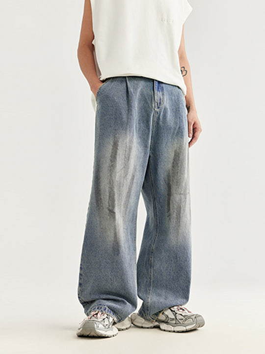 F3F Select Retro Washed & Rubbed Distressed Tuck Jeans