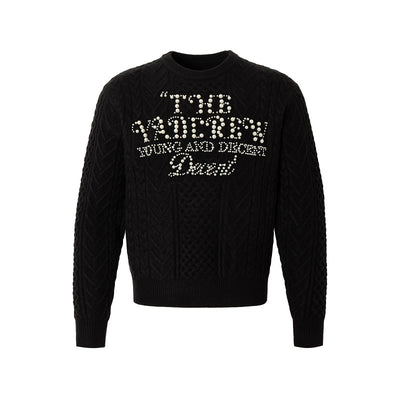 YADcrew Pearl Text Typography Knit Sweater | Face 3 Face