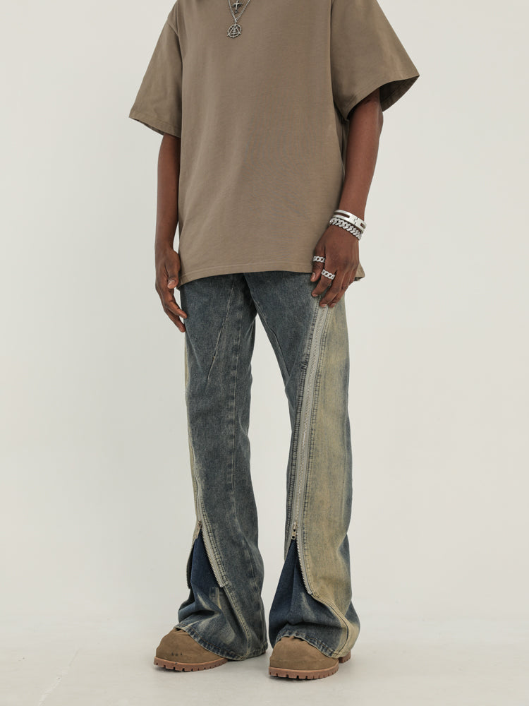 F3F Select Stitching Zipper Washed Flare Jeans